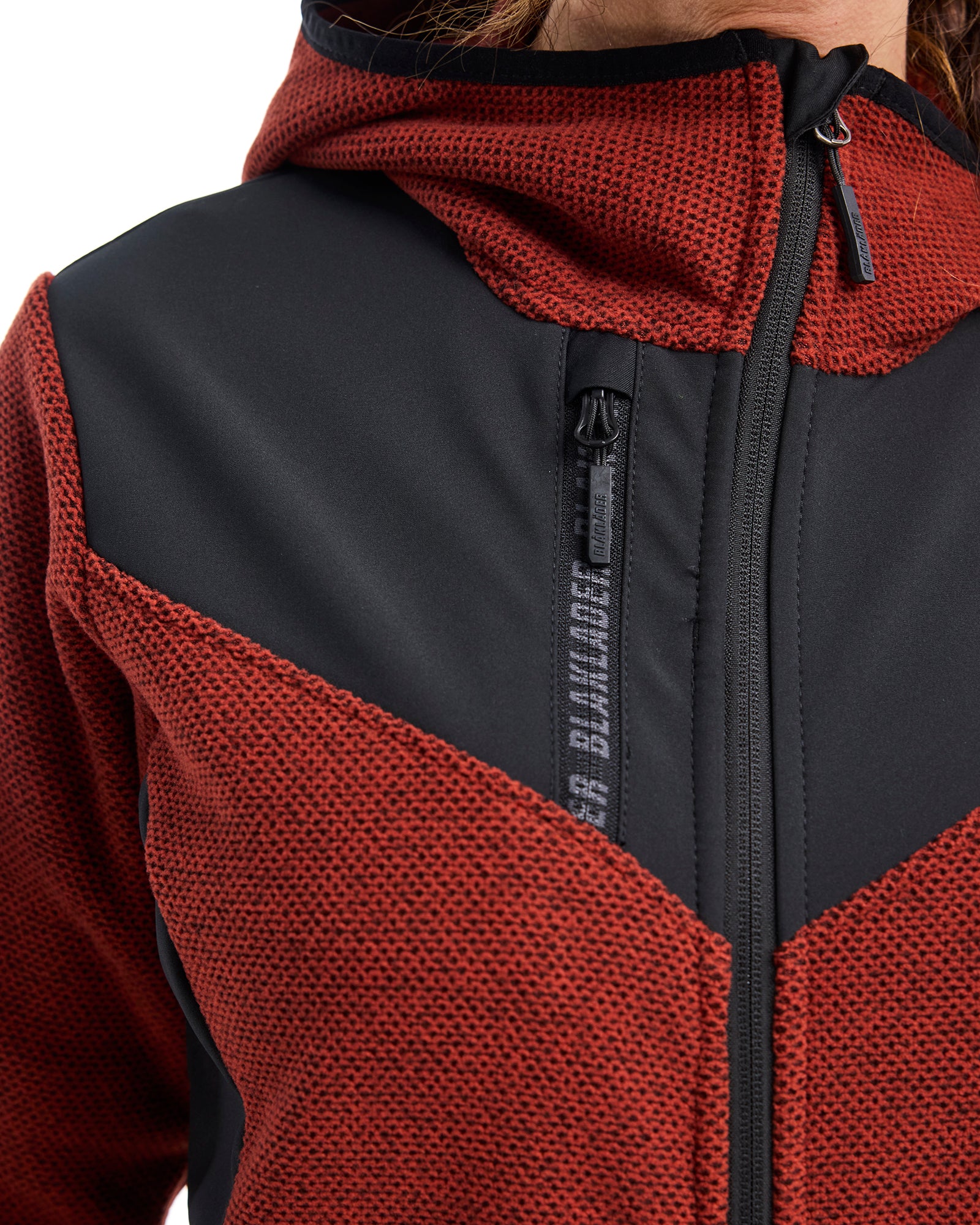 Women's Knitted Fleece Jacket - Burned Red/Black