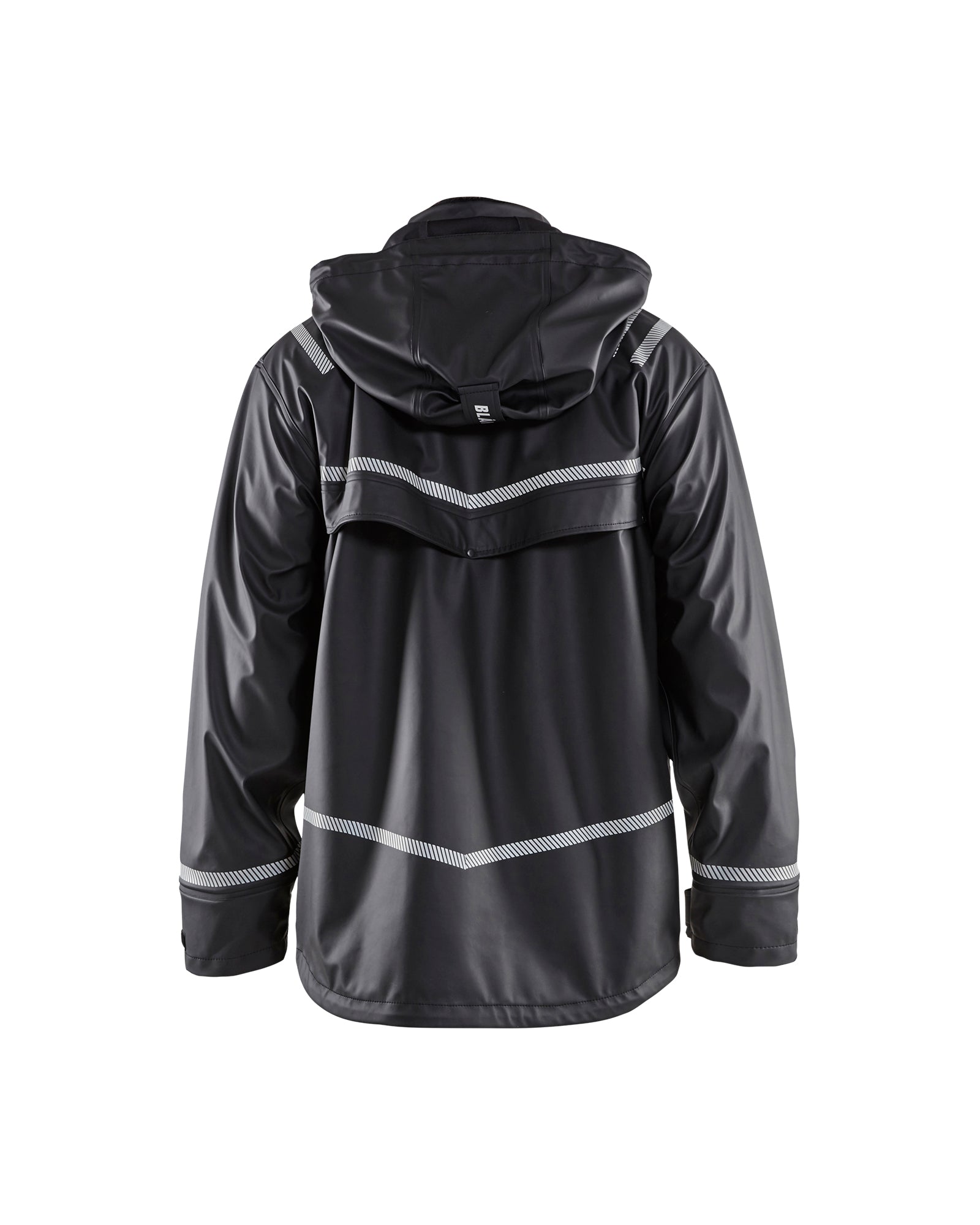 Hooded Rain Jacket with Reflective Details - Black