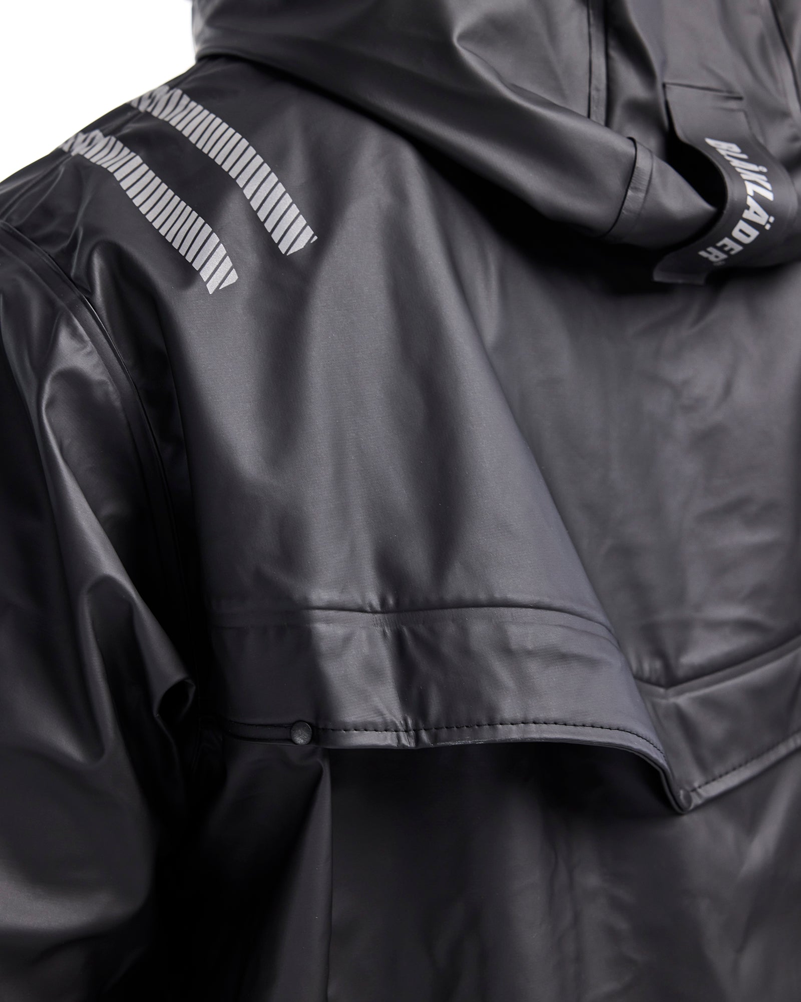 Hooded Rain Jacket with Reflective Details - Black
